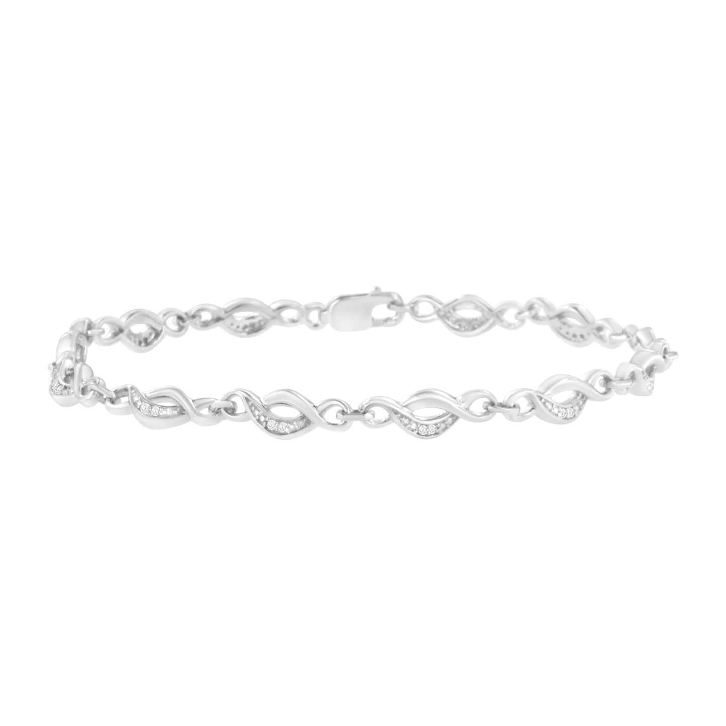 .925 Sterling Silver Prong Set Round-Cut Diamond Accent Infinity Link Bracelet (I-J Color, I2-I3 Clarity) - Size 7.25"