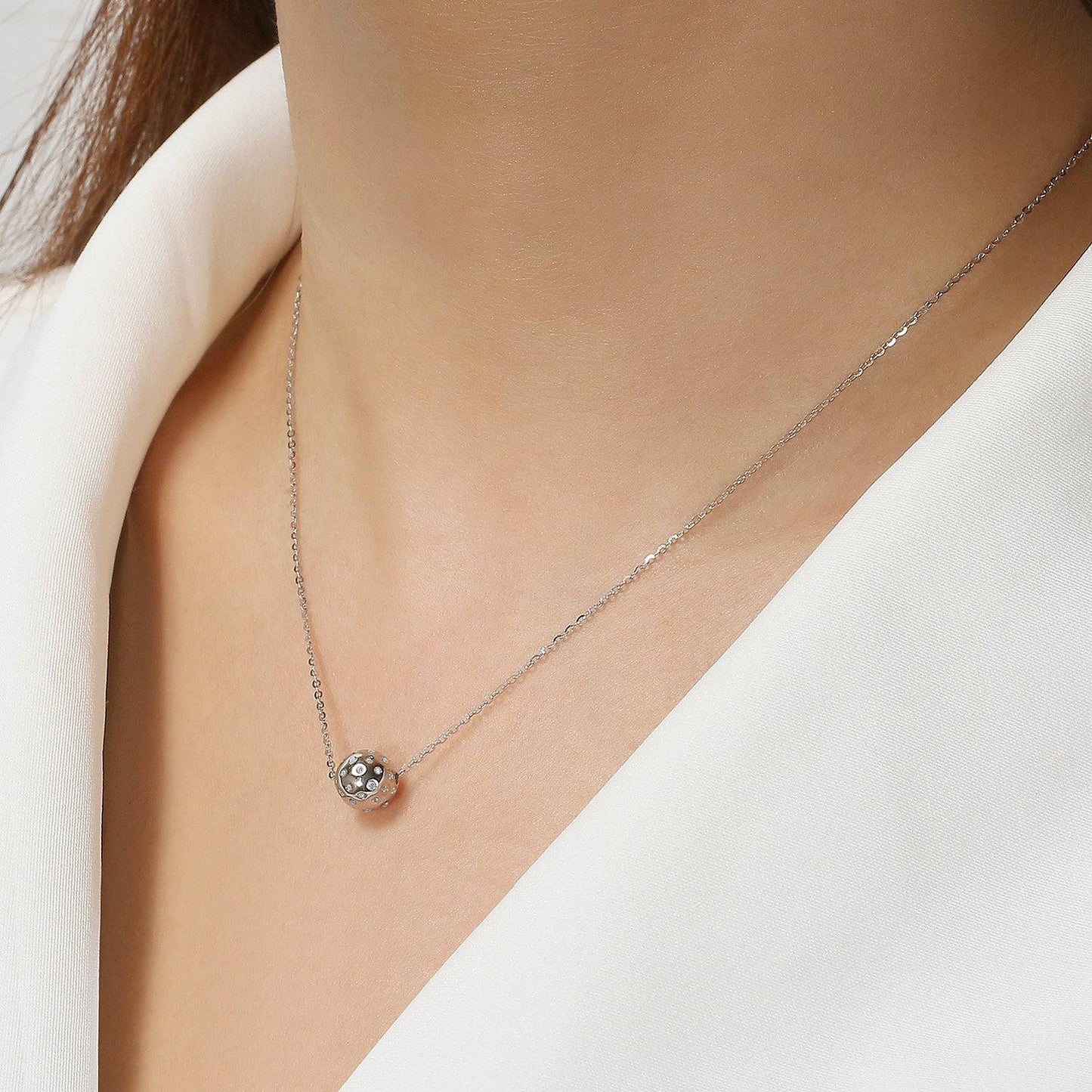 Pickleball Baby Belle BLING Ball Silver Necklace