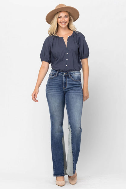 Judy Blue Mid-Rise Two Tone Panel Flare Jeans