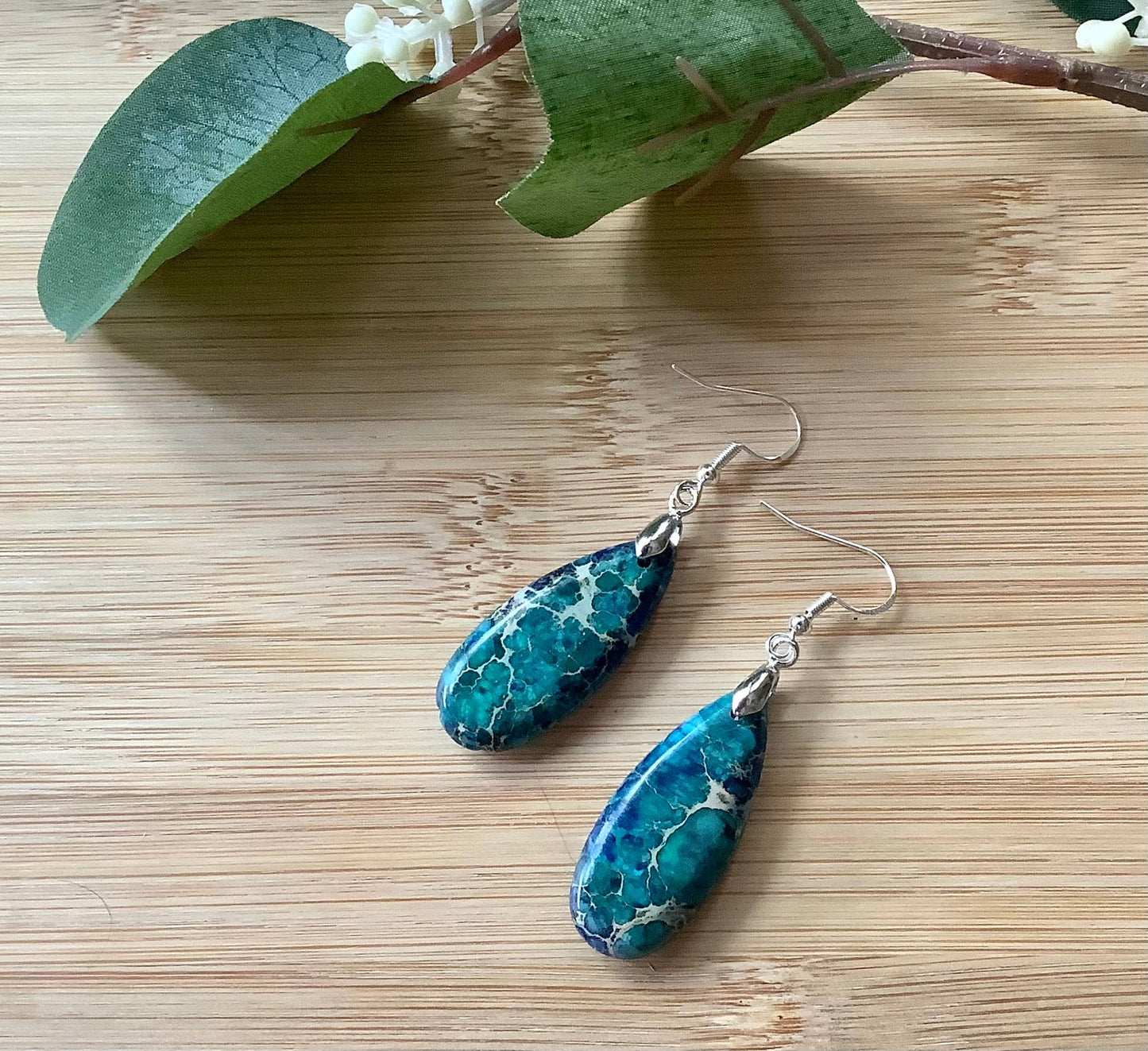 Earrings, dangle earrings, stone earrings: Green