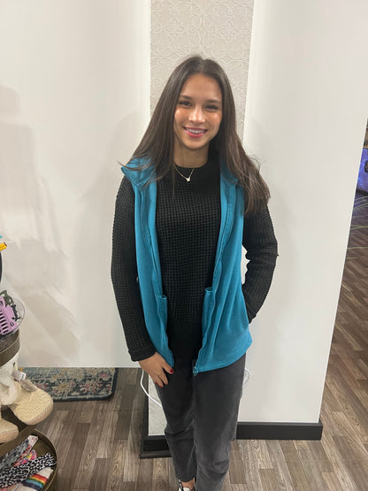 Women's Teal Zip Up Fleece Vest