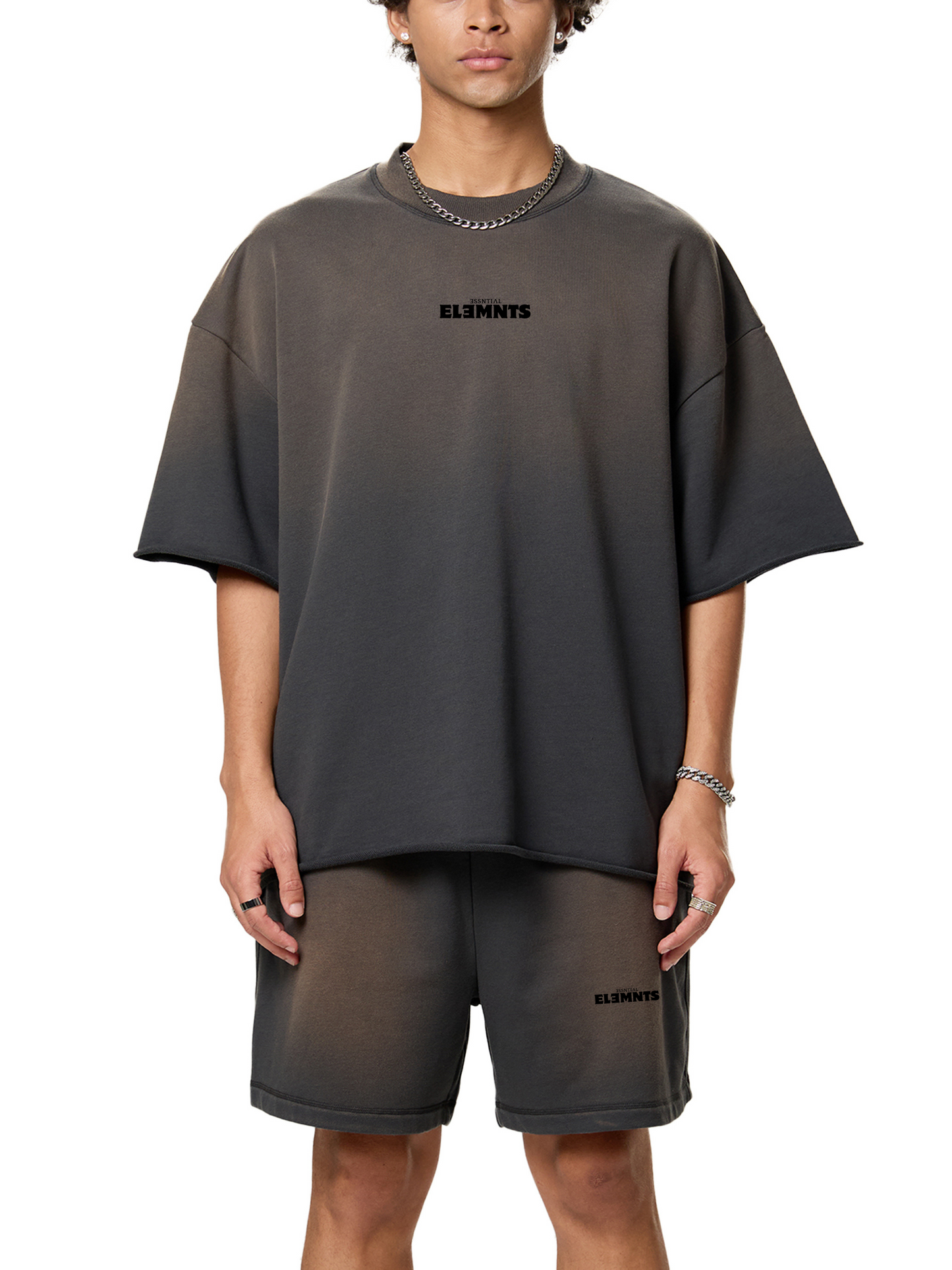 ESSNTIAL ELEMNTS Unisex 350G Sun Fade Raw Edge Shorts