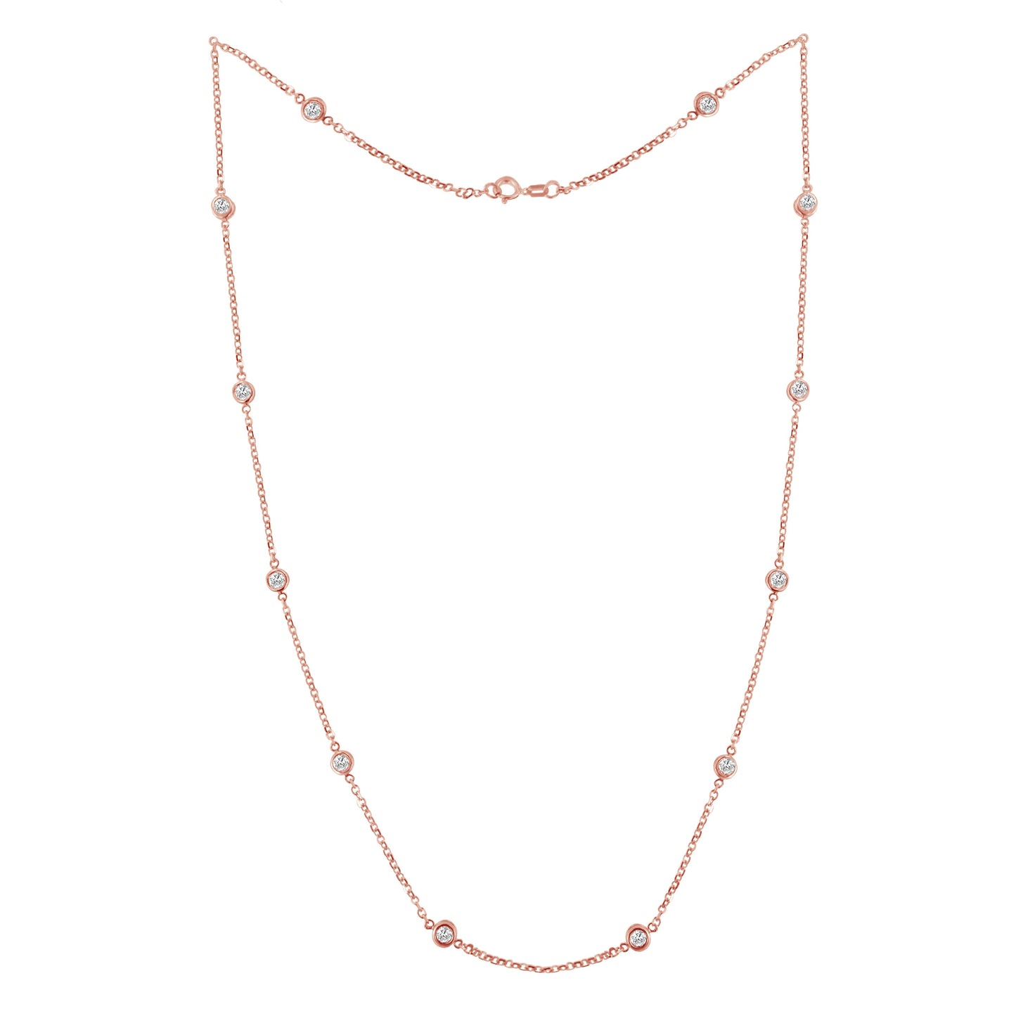 Rose Plated Sterling Silver Bezel-Set Diamond Station Necklace (1 Cttw, J-K Color, I1-I2 Clarity)