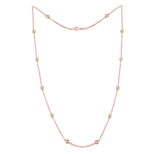 Rose Plated Sterling Silver Bezel-Set Diamond Station Necklace (1 Cttw, J-K Color, I1-I2 Clarity)