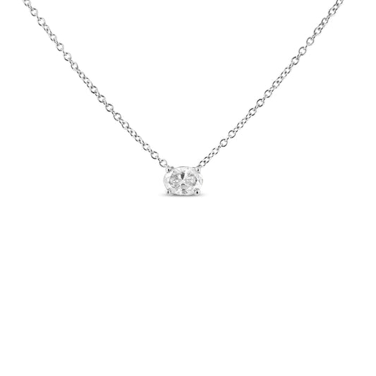 14K White Gold 3/8 Cttw Lab Grown Oval Solitaire Diamond East West 18" Pendant Necklace (F-G Color, Vs2-Si1 Clarity)