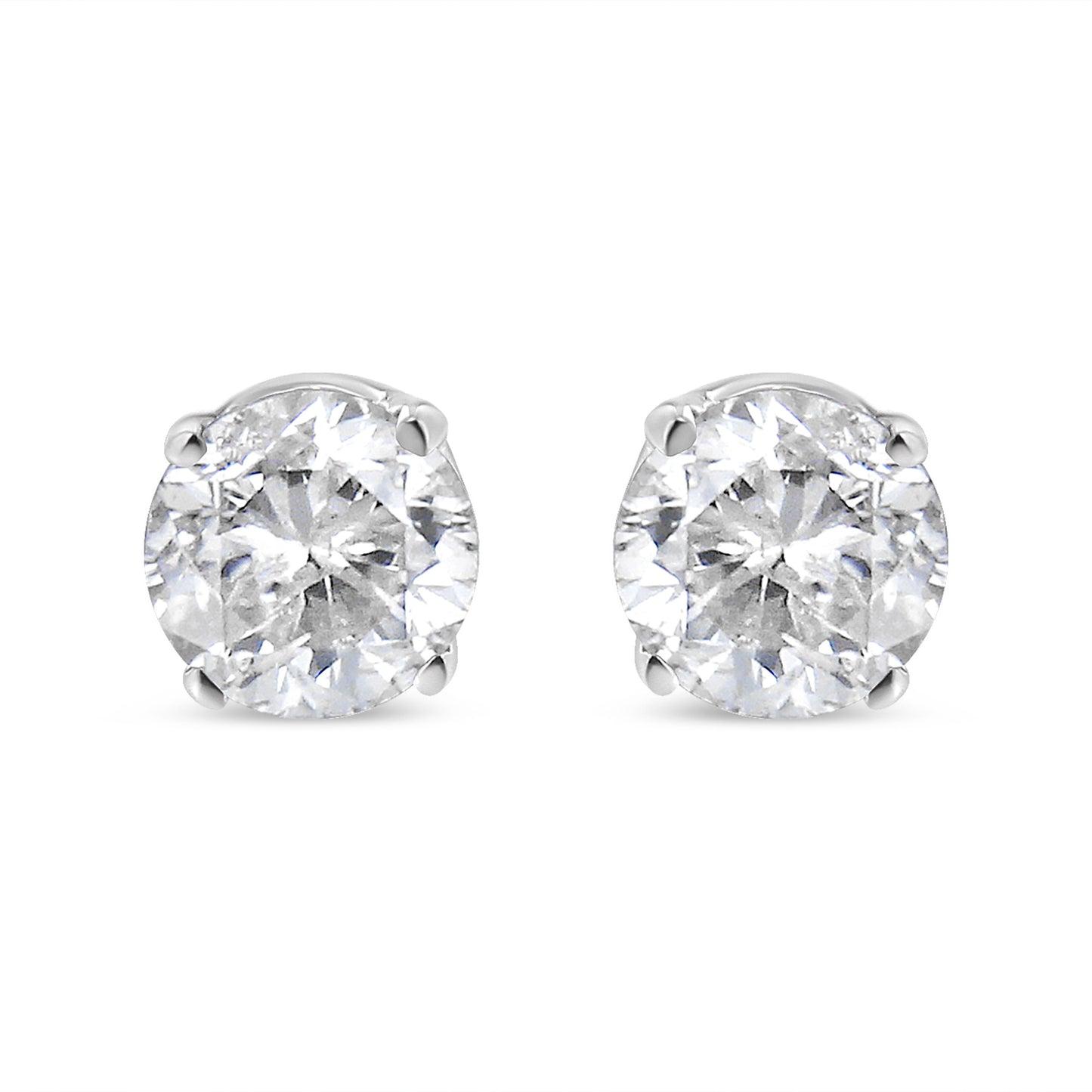 Ags Certified 14K White Gold 1.0 Cttw 4-Prong Set Brilliant Round-Cut Solitaire Diamond Push Back Stud Earrings (F-G Color, I1-I2 Clarity)