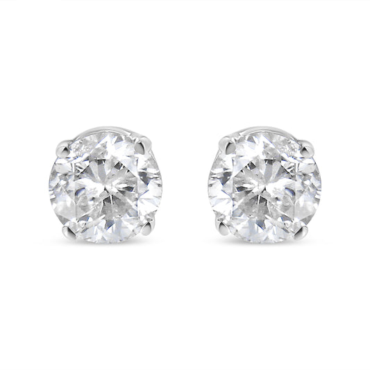 Ags Certified 14K White Gold 1.0 Cttw 4-Prong Set Brilliant Round-Cut Solitaire Diamond Push Back Stud Earrings (F-G Color, I1-I2 Clarity)