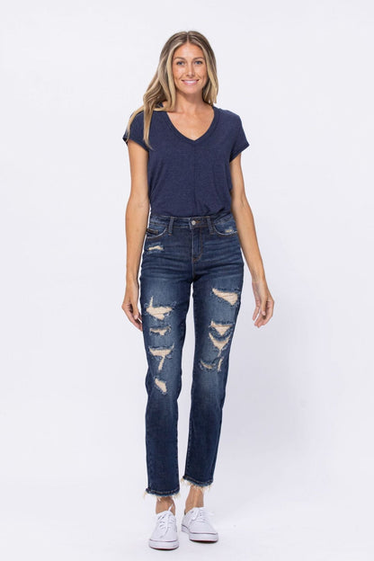 Judy Blue Mid-Rise Distressed Boyfriend Jeans
