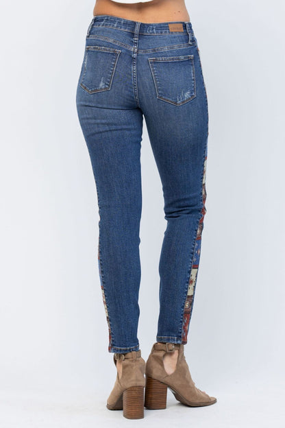 Judy Blue Mid-Rise Rad Embellishment Western Print Relaxed Fit Jeans