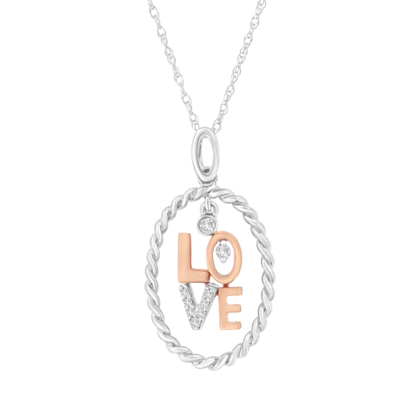 14Kt Two-Tone Gold Diamond Accent Love Pendant Necklace (J-K, Si2-I1)