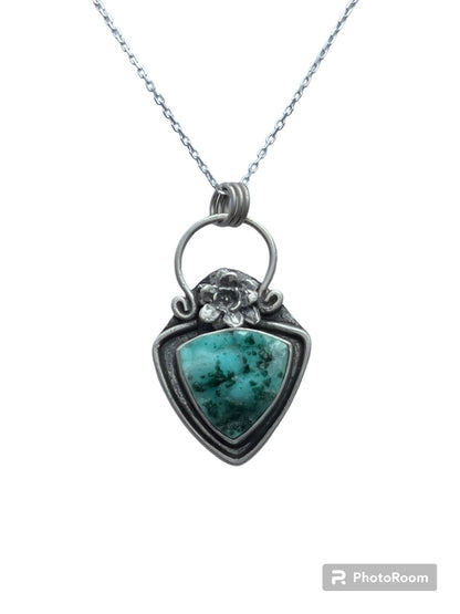 Chrysocolla with Malachite Crystals and Flower Necklace