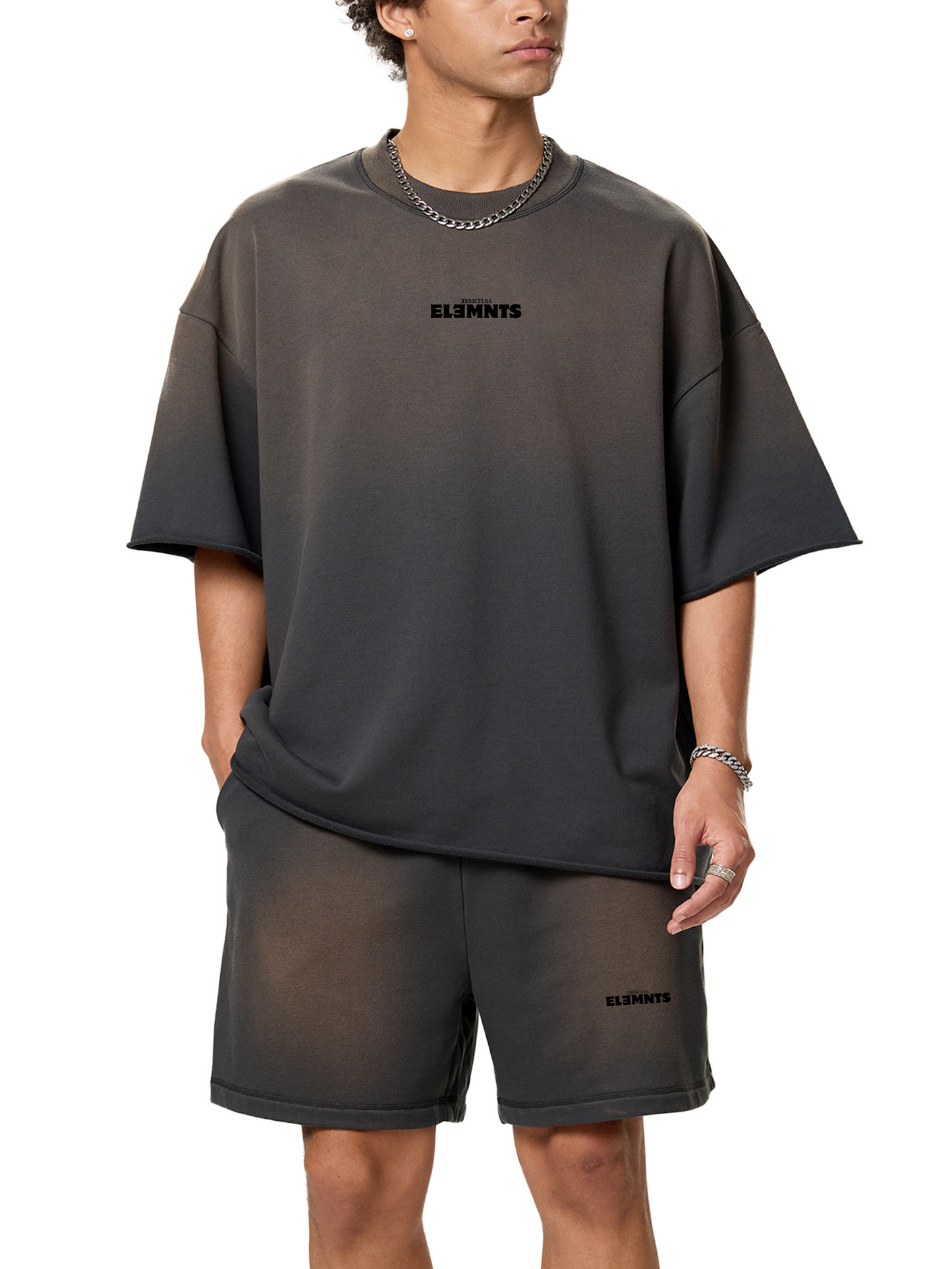 ESSNTIAL ELEMNTS Unisex 350G Sun Fade Raw Edge Shorts