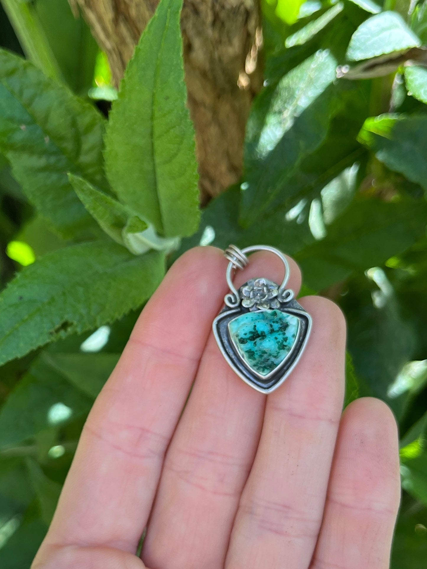 Chrysocolla with Malachite Crystals and Flower Necklace