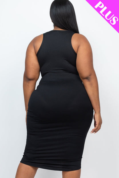 Plus Size Split Neck Tank Midi Dress (CAPELLA)