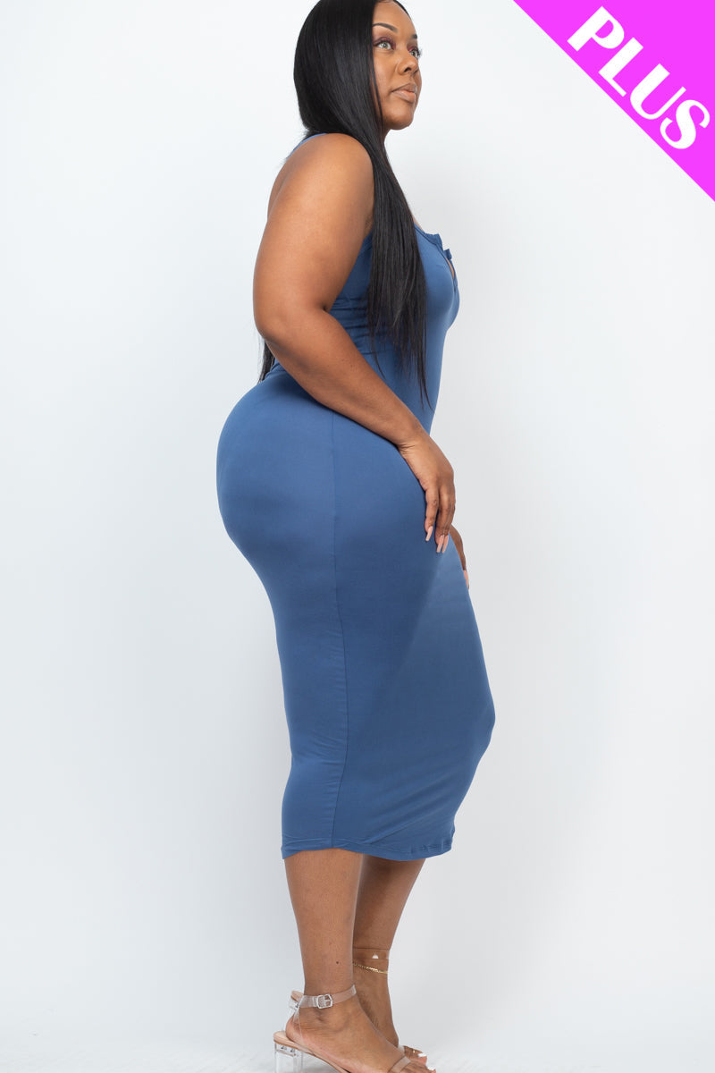 Plus Size Split Neck Tank Midi Dress (CAPELLA)