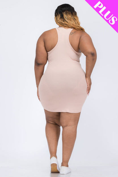 Plus Size Ribbed Split Neck Tank Mini Dress (CAPELLA)