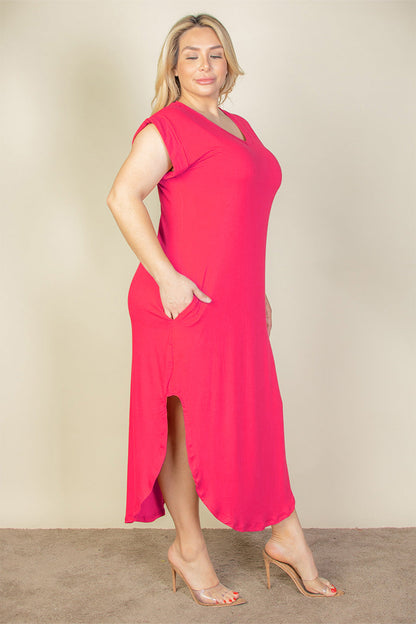 Plus Size Hidden Pocket Batwing Sleeve V Neck Long Dress (CAPELLA)