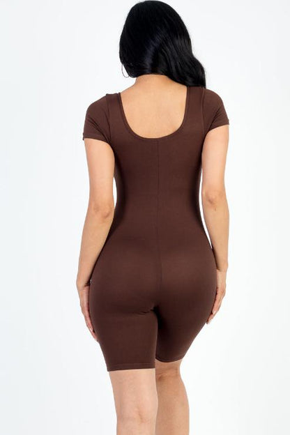 Short Sleeve Scoop Neck Bodycon Romper (CAPELLA)