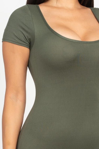 Short Sleeve Scoop Neck Bodycon Romper (CAPELLA)