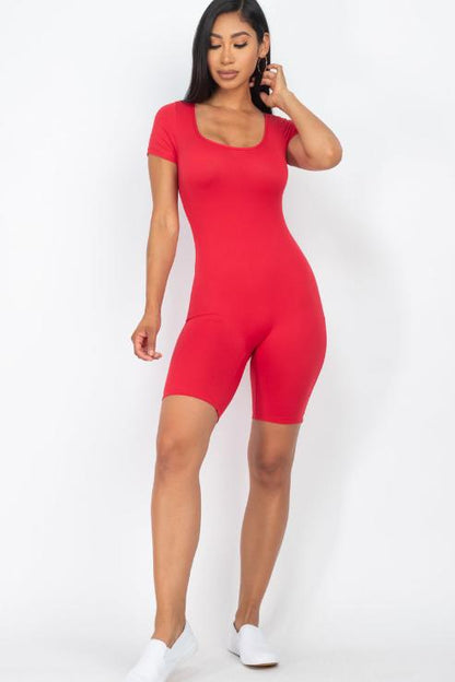 Short Sleeve Scoop Neck Bodycon Romper (CAPELLA)
