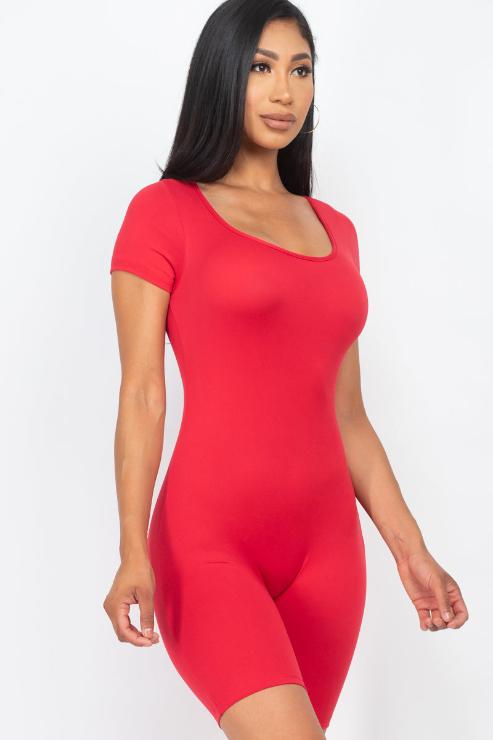 Short Sleeve Scoop Neck Bodycon Romper (CAPELLA)