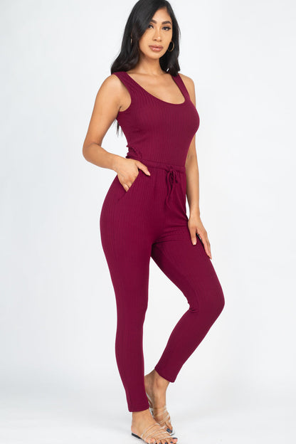 Ribbed Sleeveless Drawstring Jumpsuit (CAPELLA)