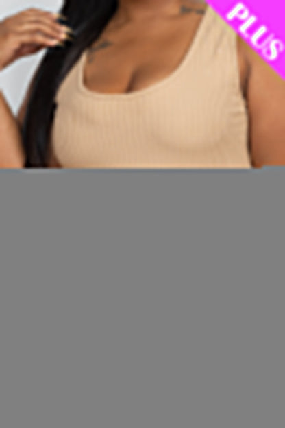 Plus Size Ribbed Sleeveless Drawstring Waist Jumpsuit (CAPELLA)