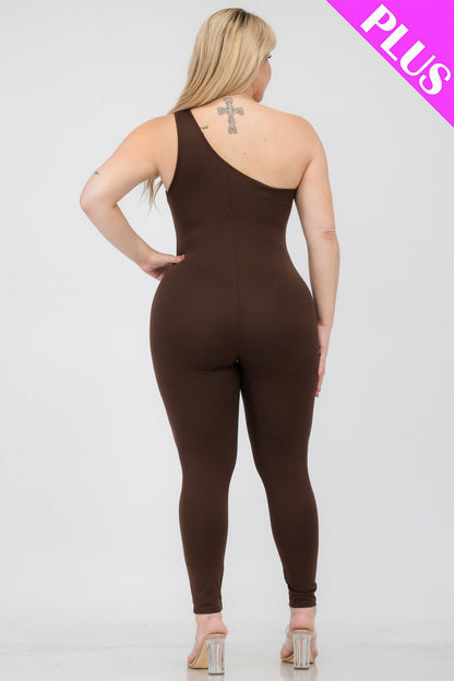 Plus Size Solid Color One Shoulder Jumpsuit (CAPELLA)