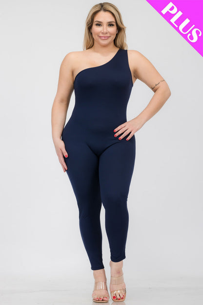 Plus Size Solid Color One Shoulder Jumpsuit (CAPELLA)