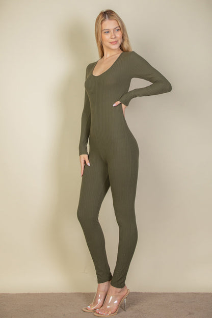 Ribbed Scoop Neck Long Sleeve Jumpsuit (CAPELLA)
