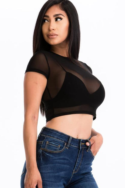 Sexy Mesh Sheer Short Sleeve Crop Top (CAPELLA)