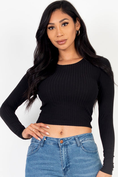 Long Sleeve Round Neck Basic Crop Top (CAPELLA)