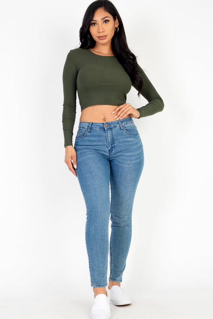 Long Sleeve Round Neck Basic Crop Top (CAPELLA)