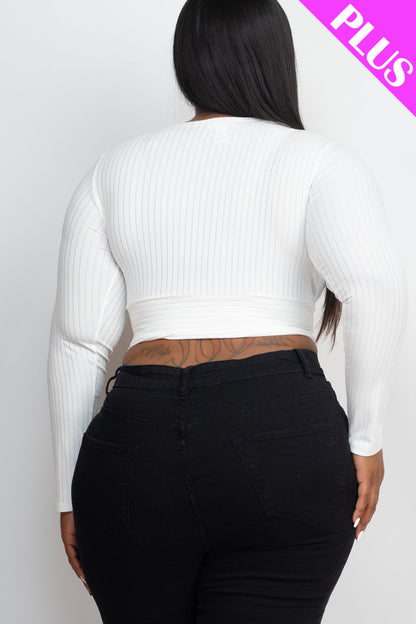 Plus Size Ribbed Wrap Front Long Sleeve Top (CAPELLA)