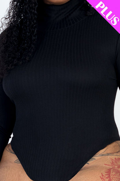 Plus Size Ribbed Turtle Neck Long Sleeve Bodysuit (CAPELLA)