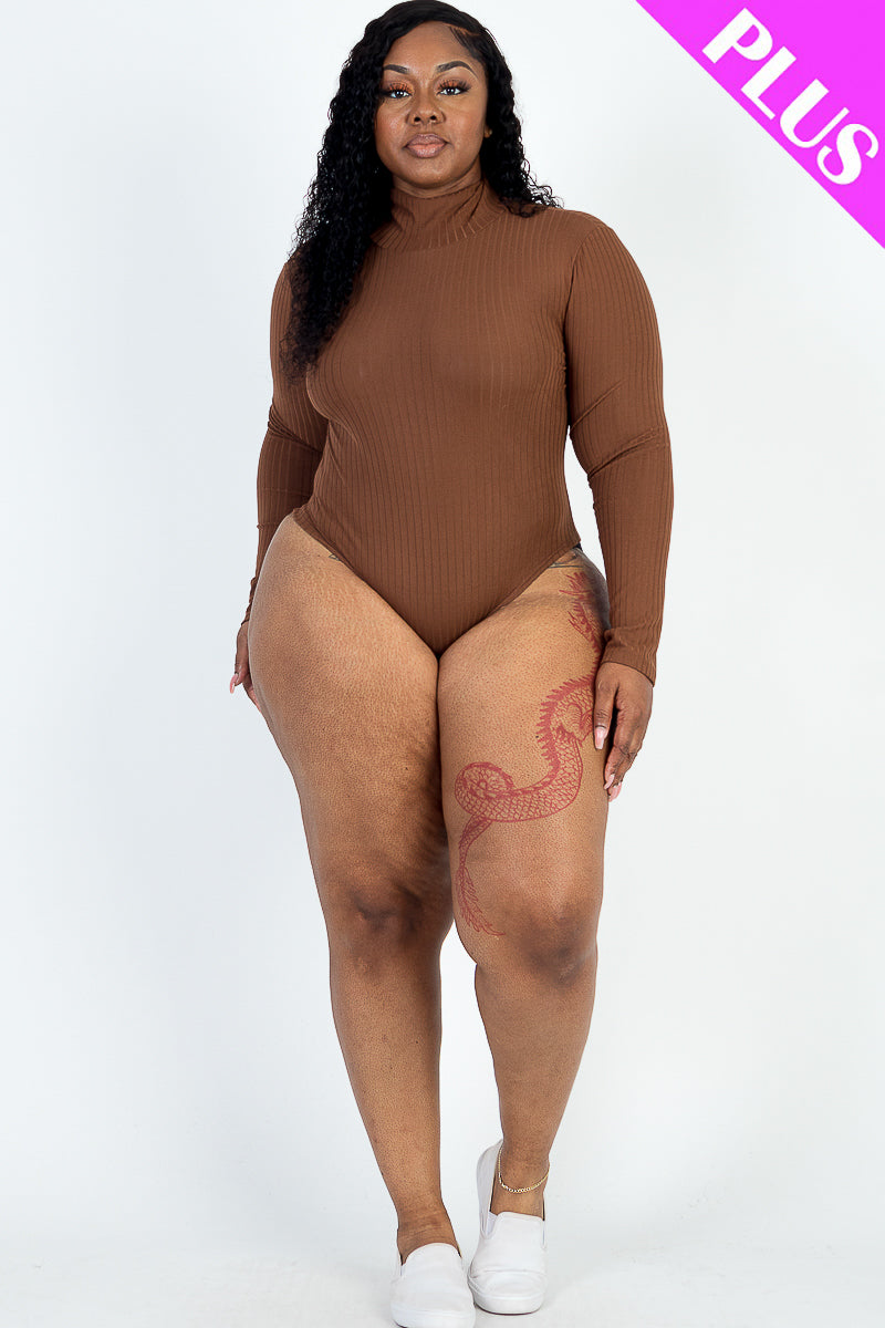 Plus Size Ribbed Turtle Neck Long Sleeve Bodysuit (CAPELLA)