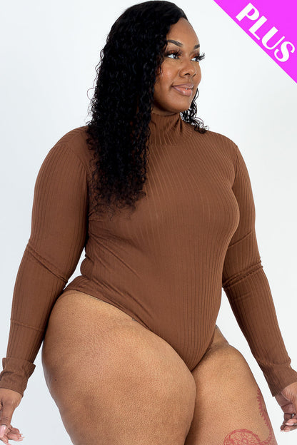 Plus Size Ribbed Turtle Neck Long Sleeve Bodysuit (CAPELLA)
