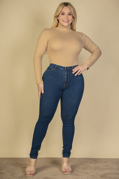Plus Size Ribbed Turtle Neck Long Sleeve Bodysuit (CAPELLA)
