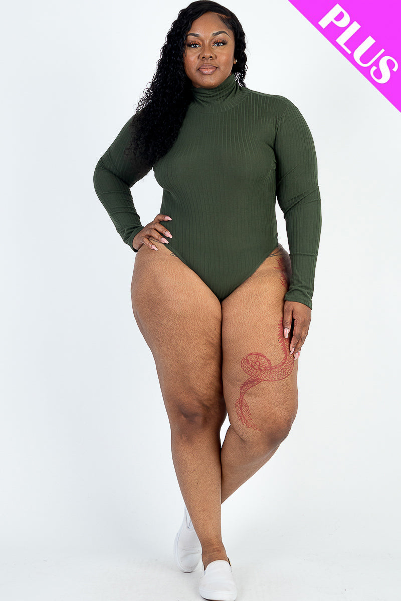 Plus Size Ribbed Turtle Neck Long Sleeve Bodysuit (CAPELLA)