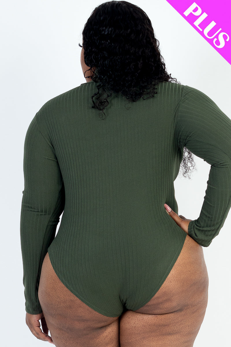 Plus Size Ribbed Turtle Neck Long Sleeve Bodysuit (CAPELLA)
