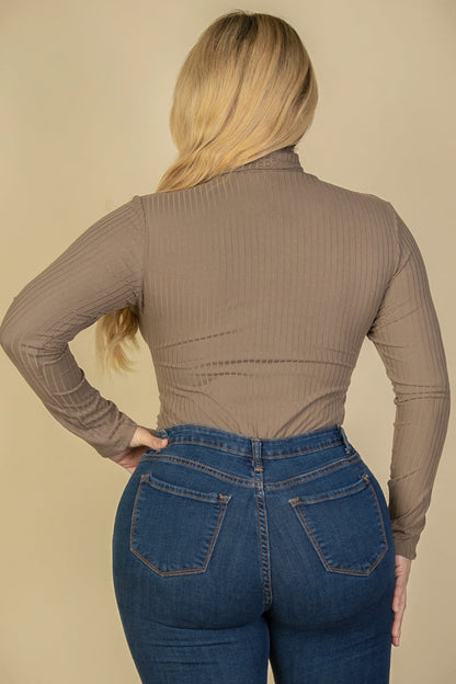 Plus Size Ribbed Turtle Neck Long Sleeve Bodysuit (CAPELLA)