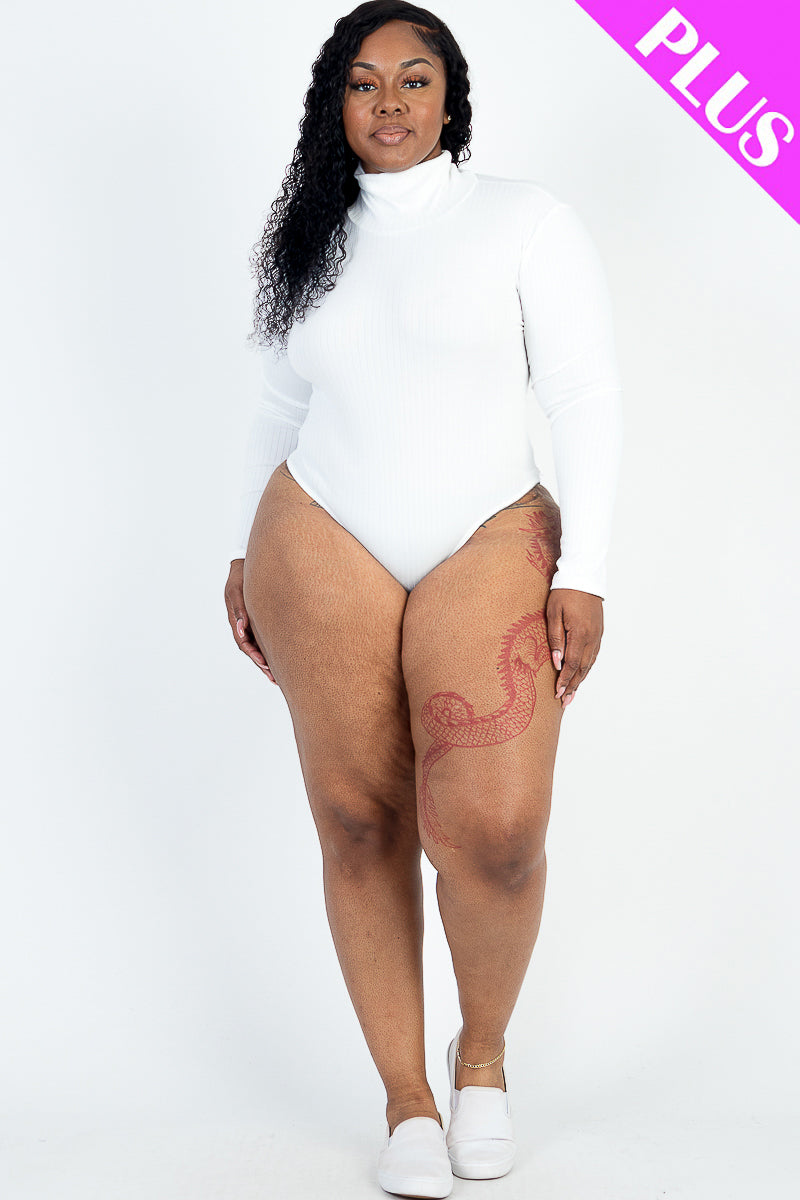 Plus Size Ribbed Turtle Neck Long Sleeve Bodysuit (CAPELLA)