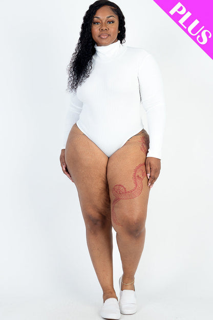 Plus Size Ribbed Turtle Neck Long Sleeve Bodysuit (CAPELLA)