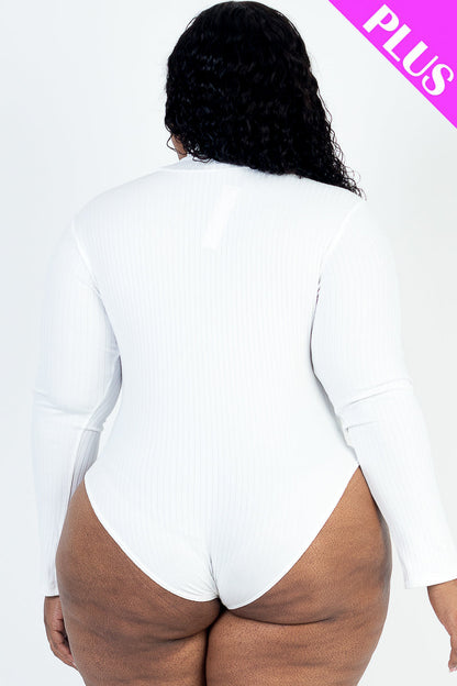 Plus Size Ribbed Turtle Neck Long Sleeve Bodysuit (CAPELLA)