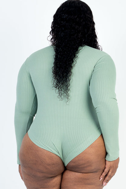 Plus Size Ribbed Turtle Neck Long Sleeve Bodysuit (CAPELLA)