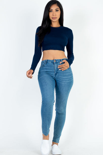 Crew Neck Long Sleeve Cropped Top (CAPELLA)