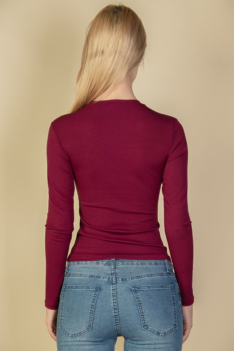 Ribbed Round Neck Long Sleeve Top (CAPELLA)