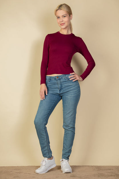 Ribbed Round Neck Long Sleeve Top (CAPELLA)