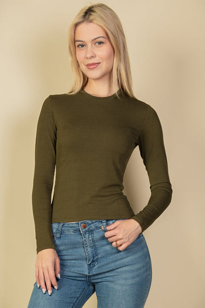 Ribbed Round Neck Long Sleeve Top (CAPELLA)
