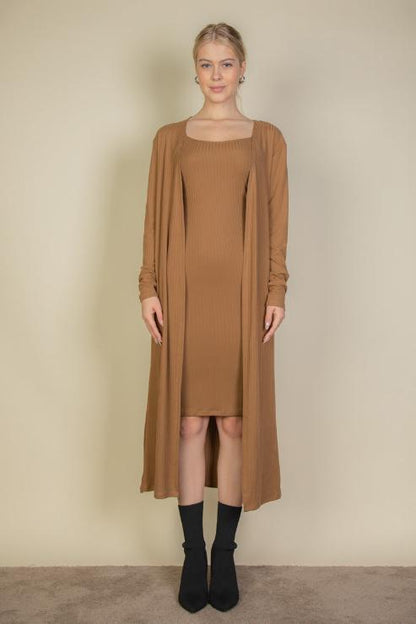 Ribbed Cardigan & Cami Midi Bodycon Dress (CAPELLA)